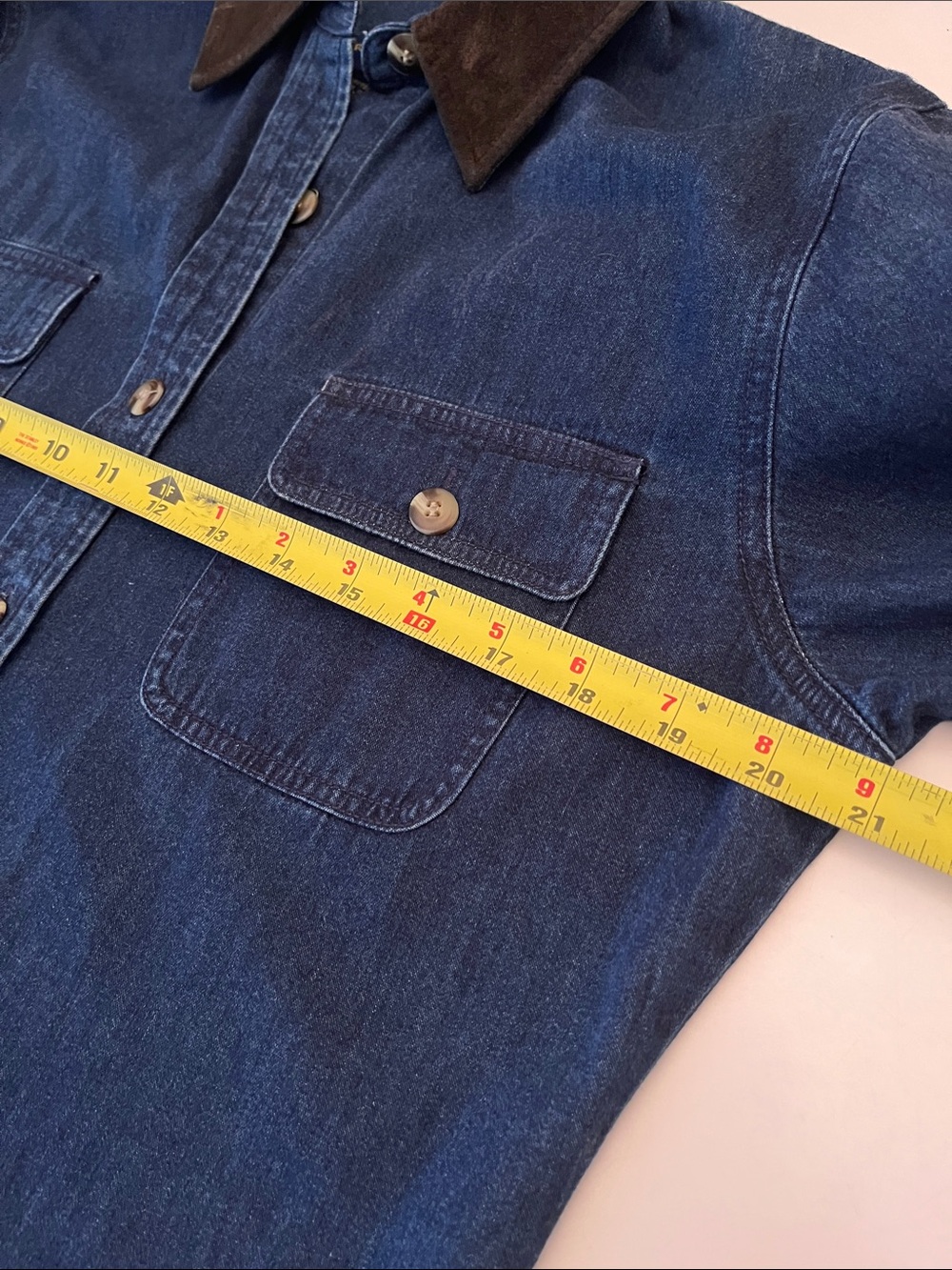 Vintage 90s Charter Club Denim Shirt Dress w Suede Collar, size 10 ankle length - Picture 6 of 9